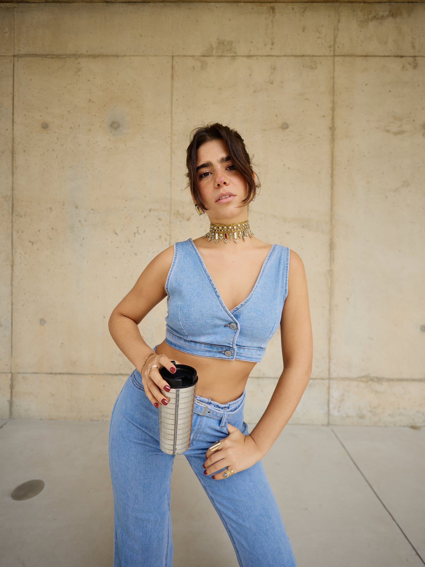 Vest Denim Set Push Up Claro