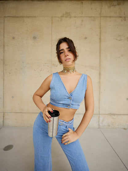 Vest Denim Set Push Up Claro
