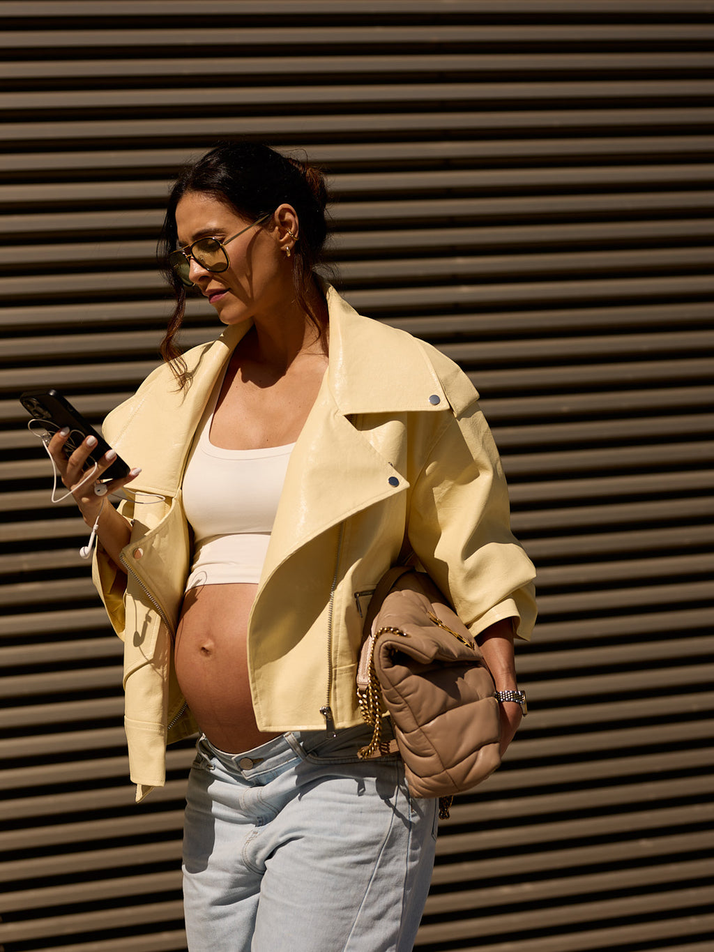 Veste oversize en similicuir jaune pastel