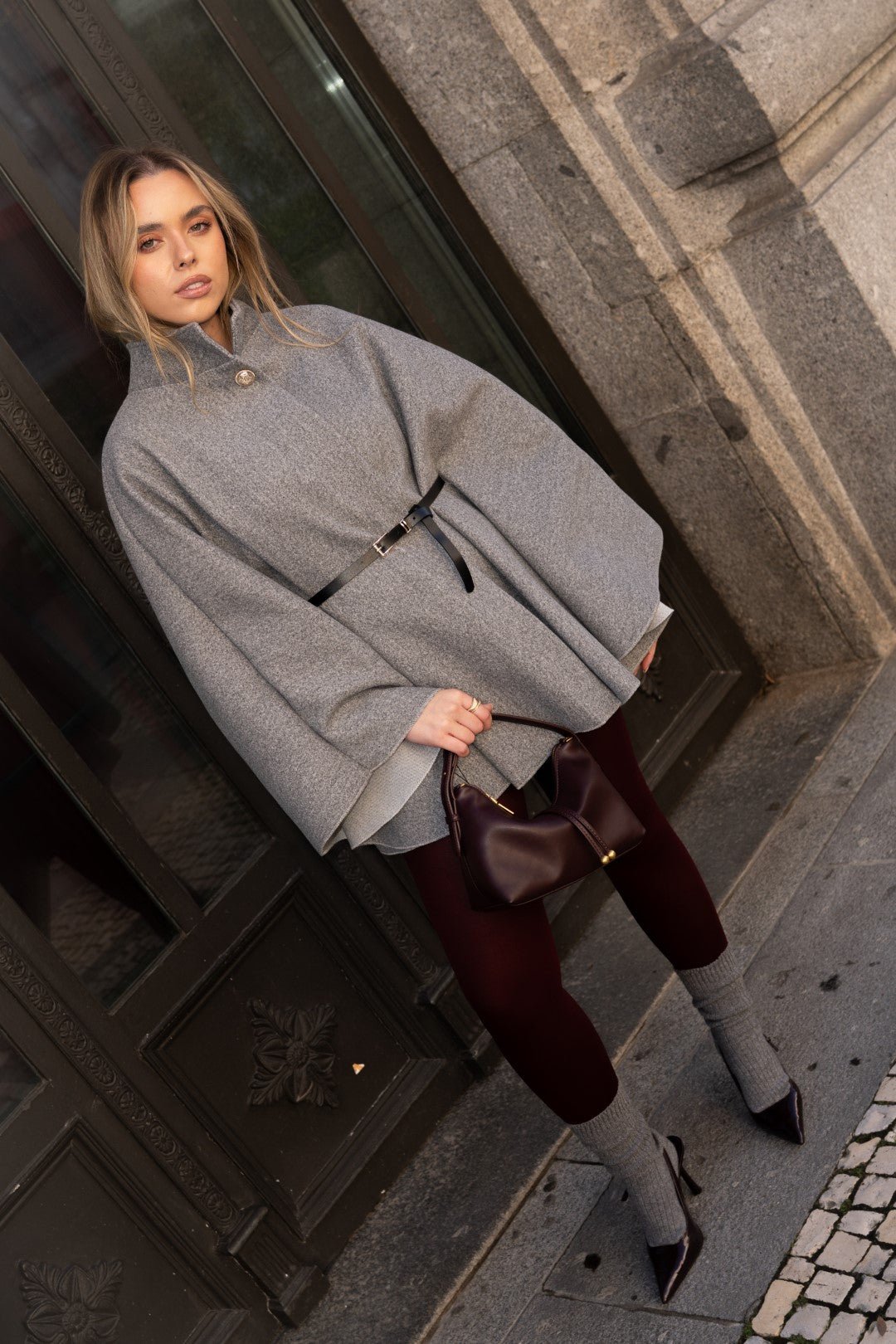 Cape with included belt, Gray