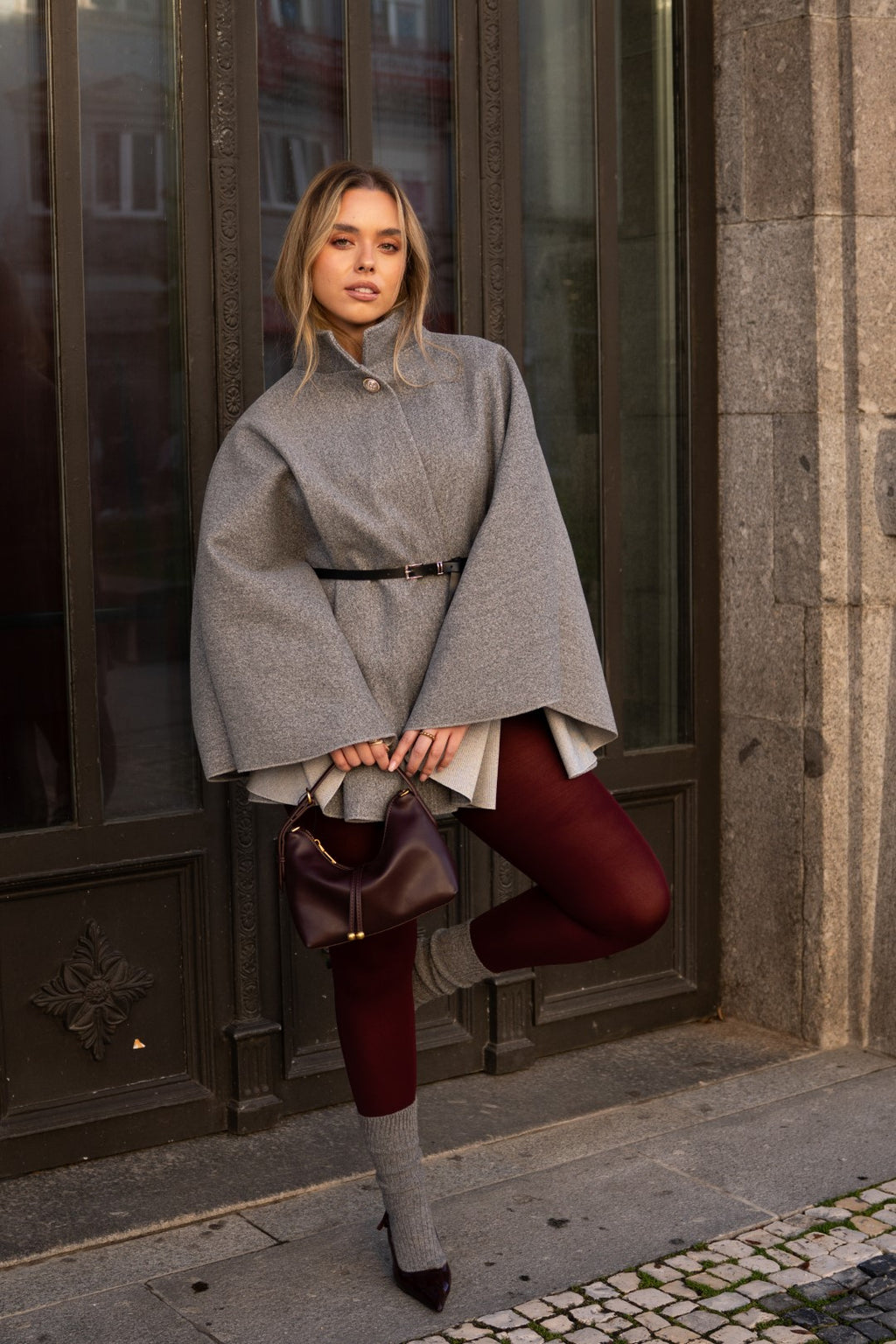 Mantello con cintura inclusa, Grigio