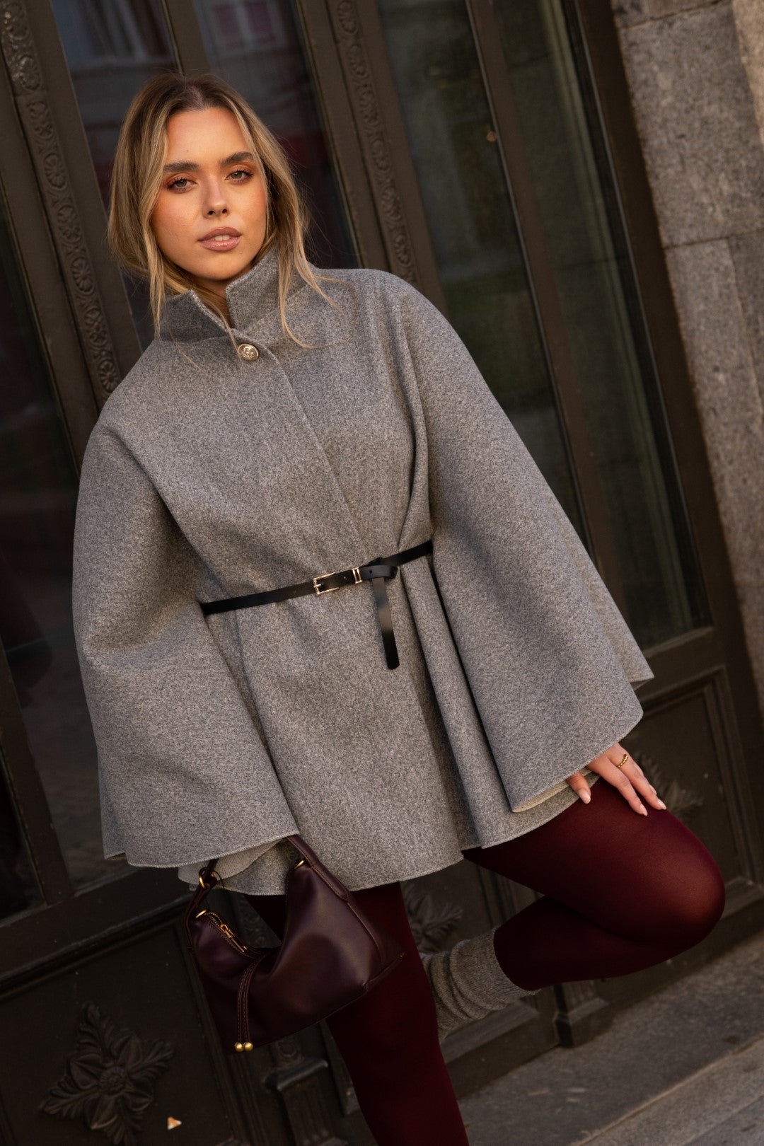 Cape with included belt, Gray