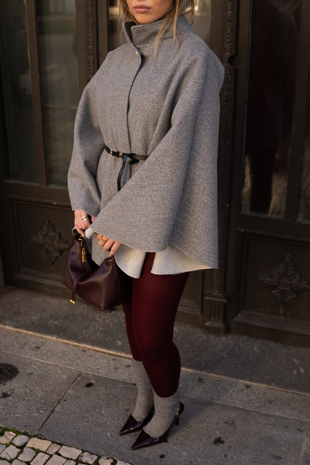 Cape with included belt, Gray