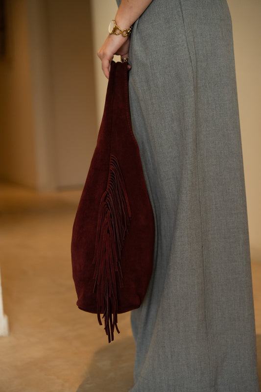 Bordowa torba na ramię ze zamszu