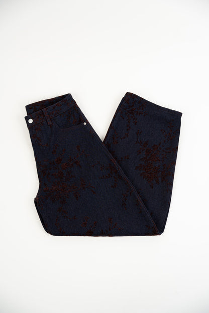 Spodnie Balonowe Aksamitne Wzór Kwiatowy Bordeaux