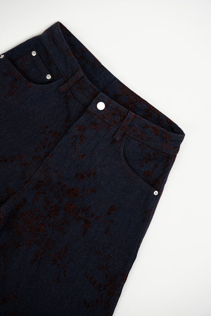 Spodnie Balonowe Aksamitne Wzór Kwiatowy Bordeaux