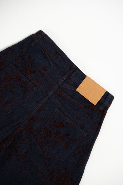 Spodnie Balonowe Aksamitne Wzór Kwiatowy Bordeaux