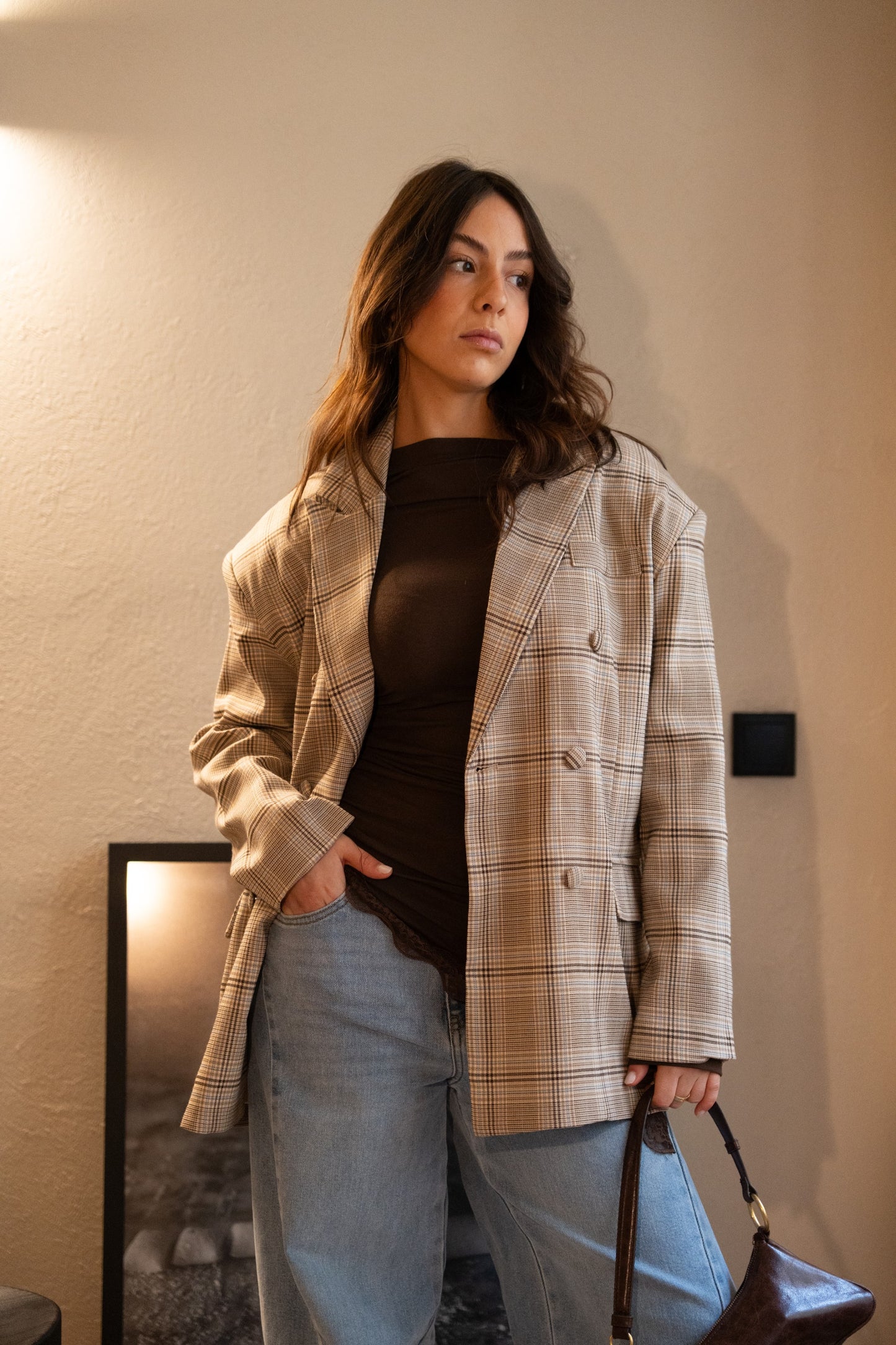 Oversize'owa marynarka w kratę