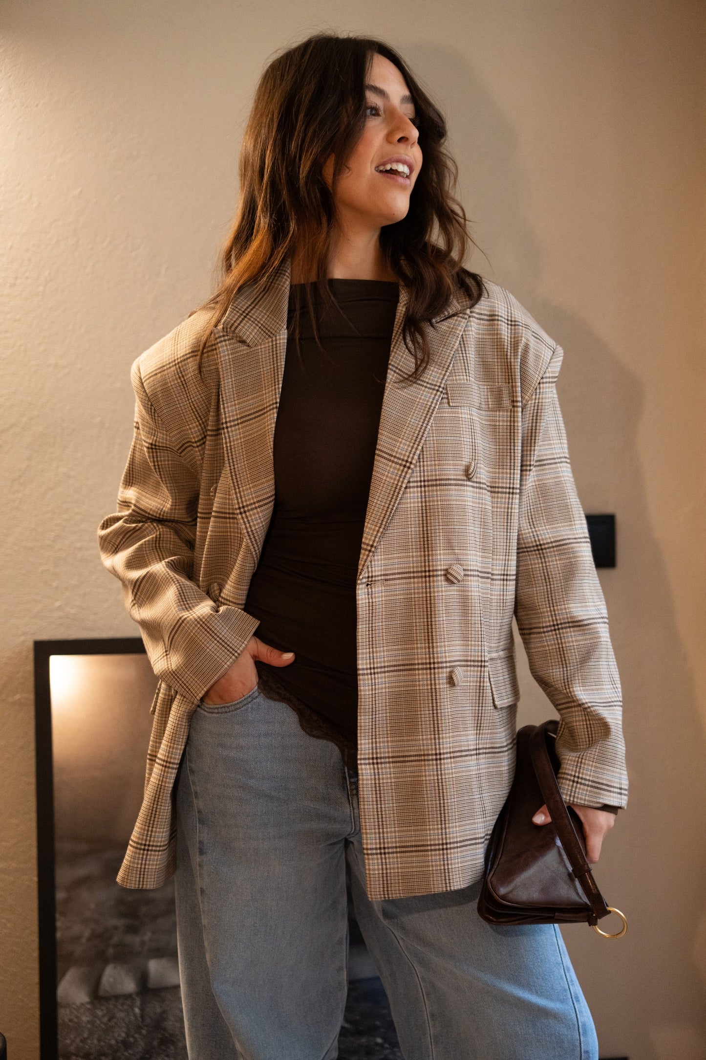 Oversize'owa marynarka w kratę