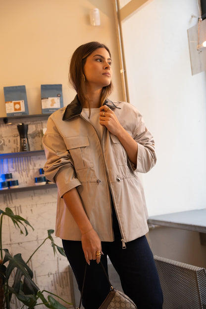 Trench Coat with Contrast Gray Collar