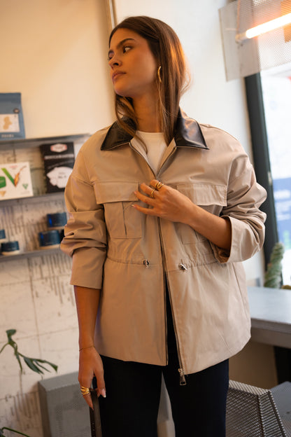 Trench Coat with Contrast Gray Collar