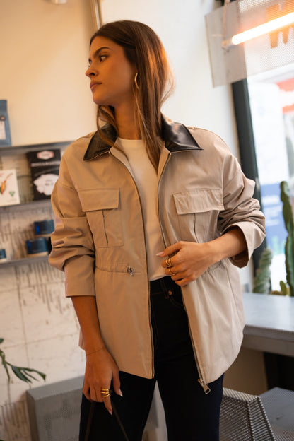 Trench Coat with Contrast Gray Collar