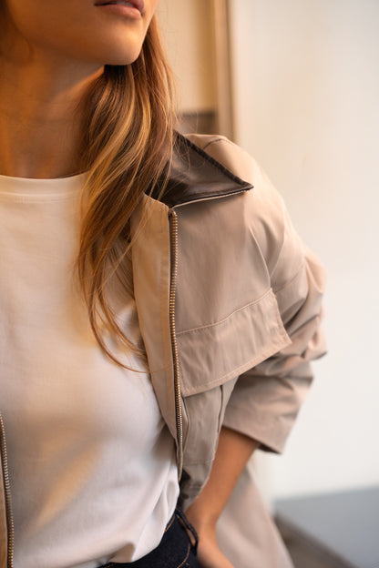 Trench Coat with Contrast Gray Collar