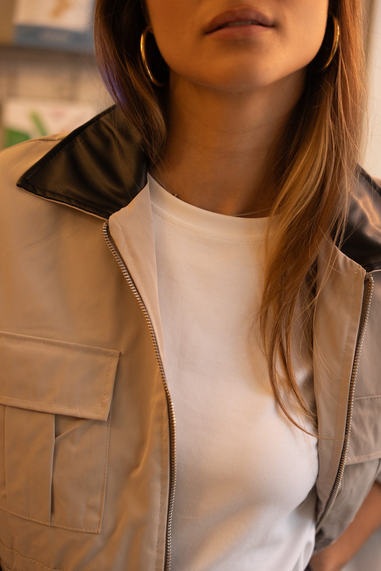 Trench Coat with Contrast Gray Collar