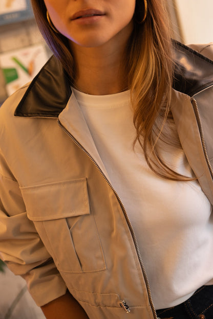 Trench Coat with Contrast Gray Collar