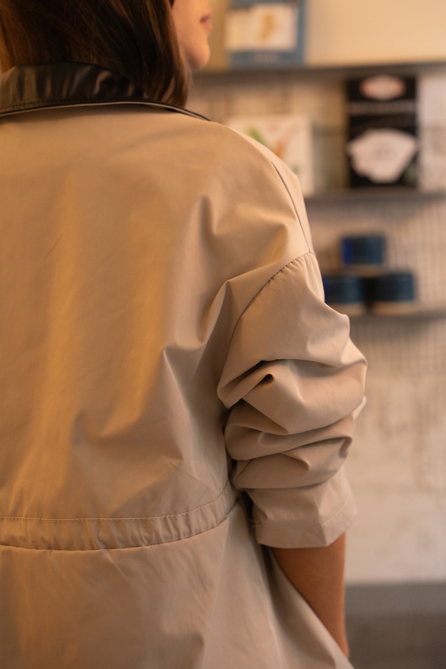 Trench Coat with Contrast Gray Collar