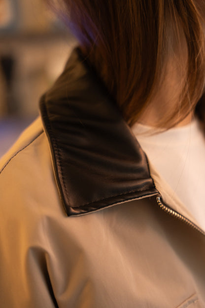 Trench Coat with Contrast Gray Collar