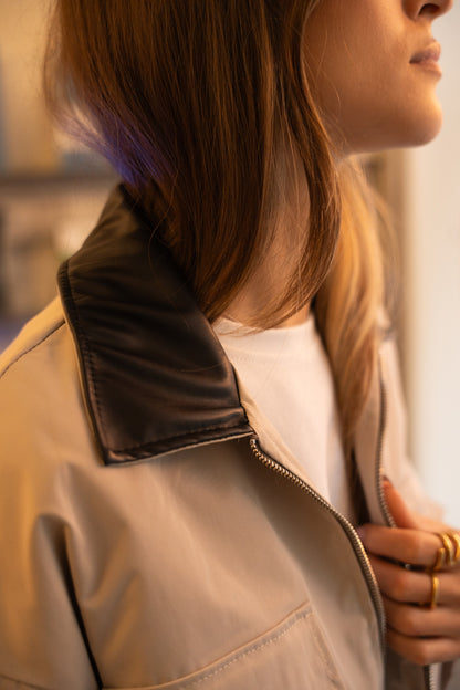 Trench Coat with Contrast Gray Collar