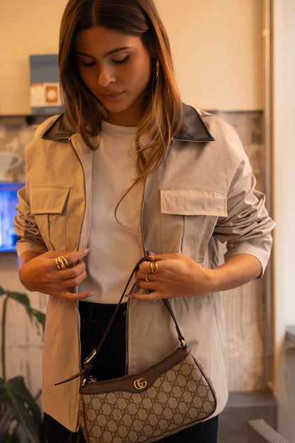 Trench Coat with Contrast Gray Collar