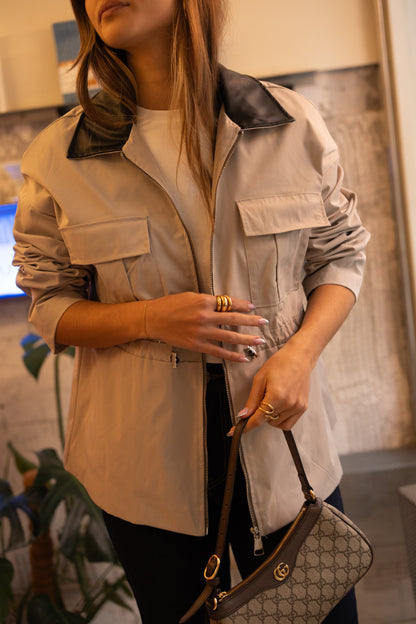 Trench Coat with Contrast Gray Collar
