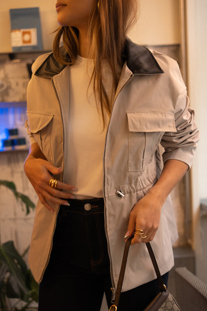 Trench Coat with Contrast Gray Collar