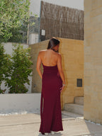 Vestido Drapeado Nó Bordeaux