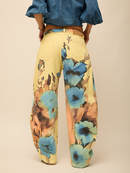 Calças Balloon Amarelas Flores