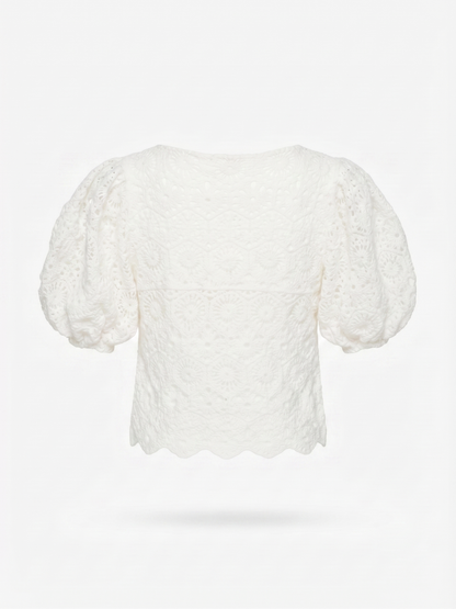 Weiße, gehäkelte Cropped-Bluse