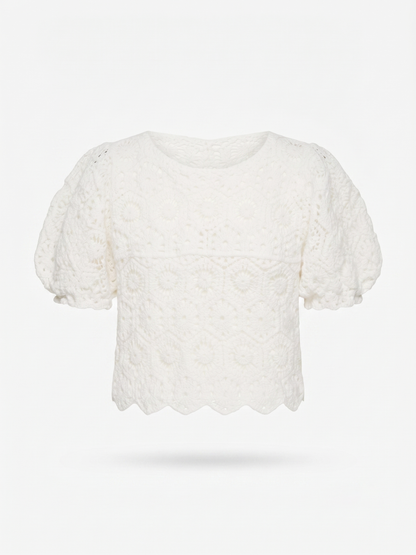 Weiße, gehäkelte Cropped-Bluse
