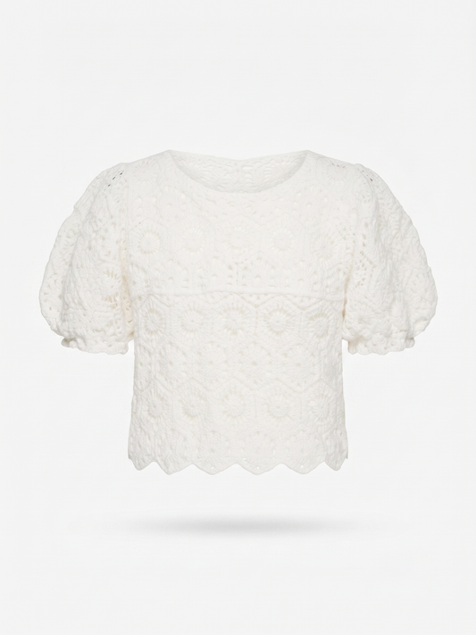 Blusa Croped Crochê Branco