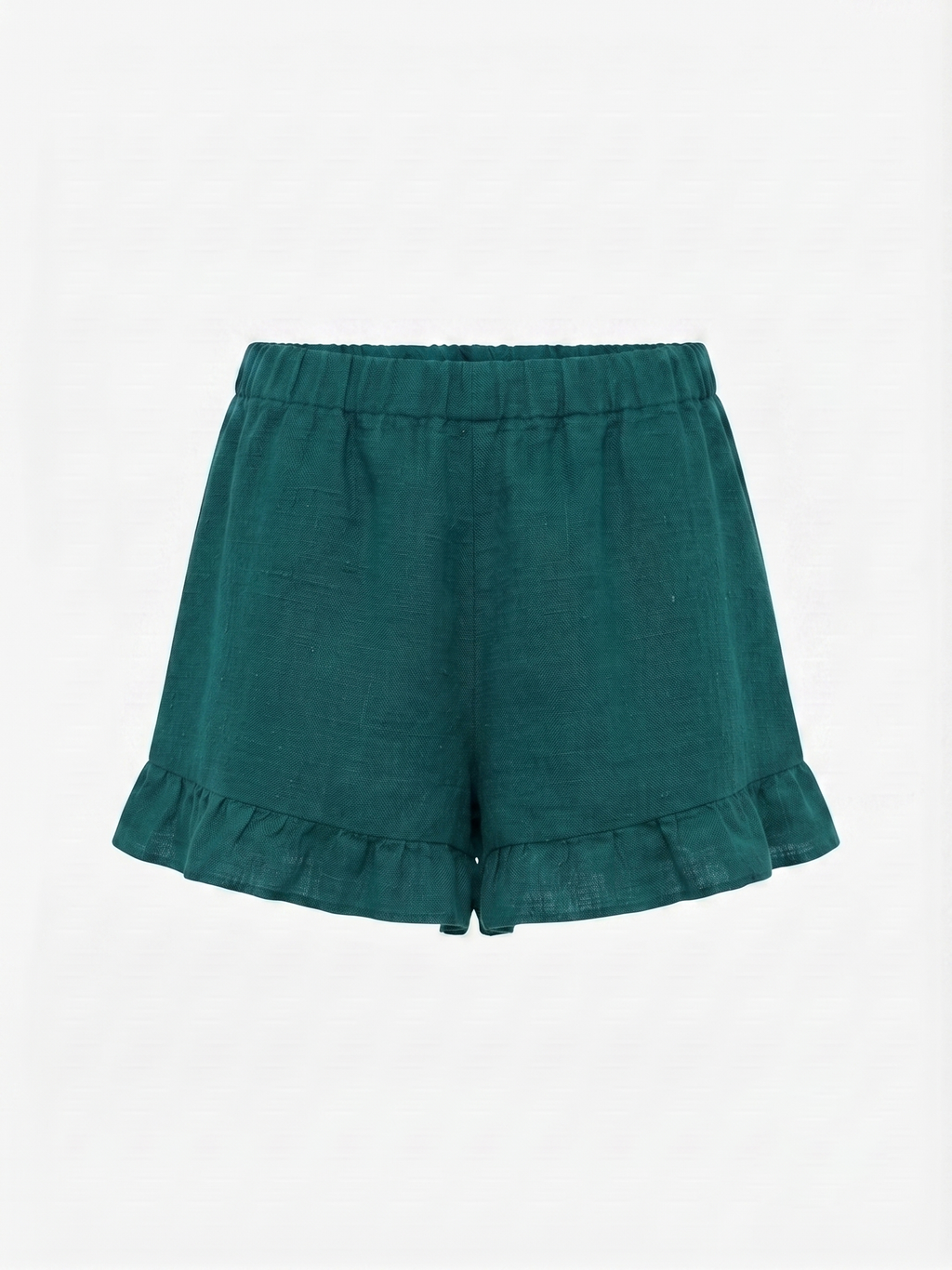 Petrolblaue Leinen-Shorts mit Rüschen