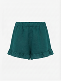 Petrolblaue Leinen-Shorts mit Rüschen