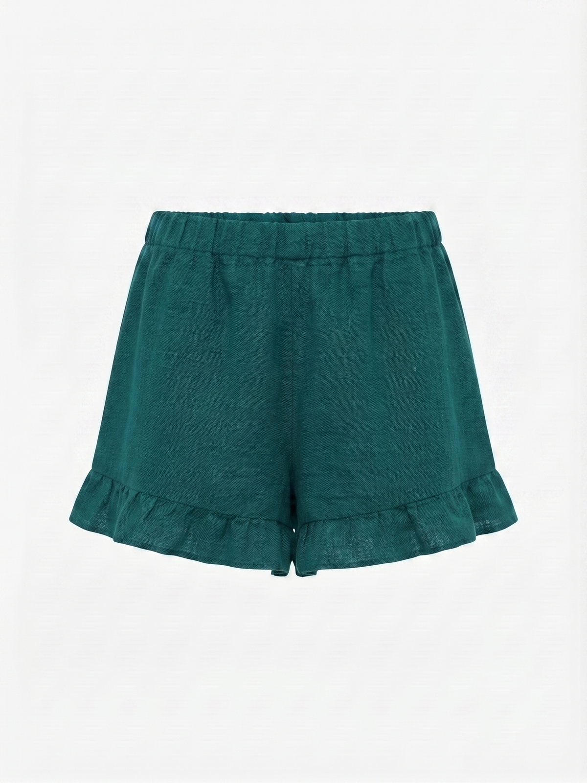 Petrolblaue Leinen-Shorts mit Rüschen