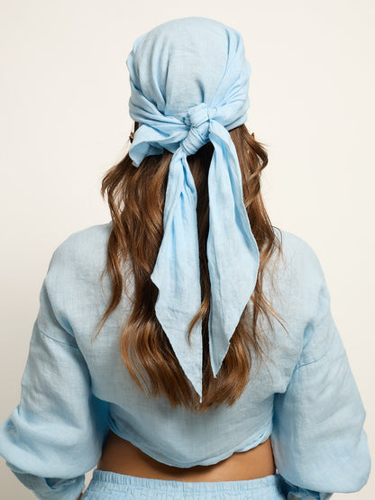 Conjunto Camisa Cropped Nó Linho Azul Pastel