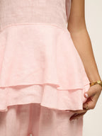 Ensemble haut dos nu en lin rose pastel