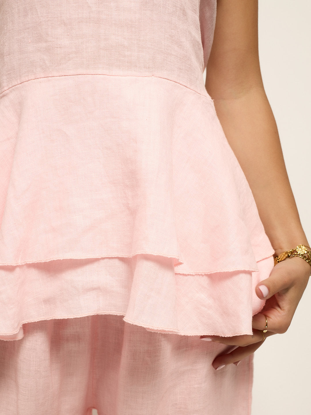 Conjunto Top Open Back Linho Rosa Pastel