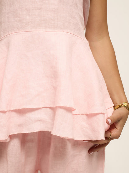 Conjunto Top Open Back Linho Rosa Pastel