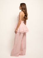 Ensemble haut dos nu en lin rose pastel