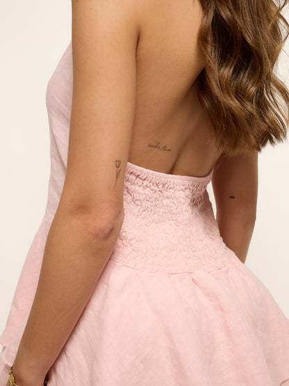 Conjunto Top Open Back Linho Rosa Pastel