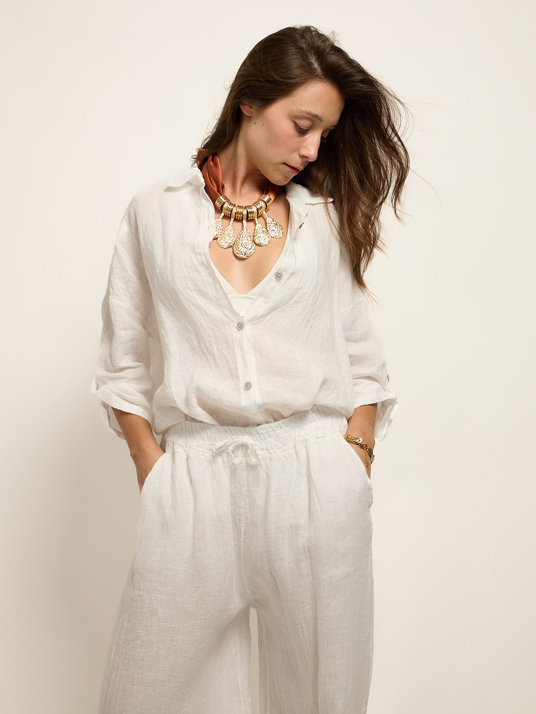 Conjunto Camisa  Linho Branco