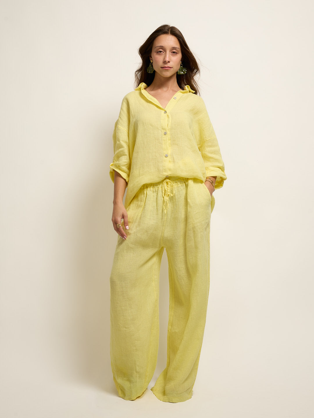 Conjunto Camisa Linho Amarelo