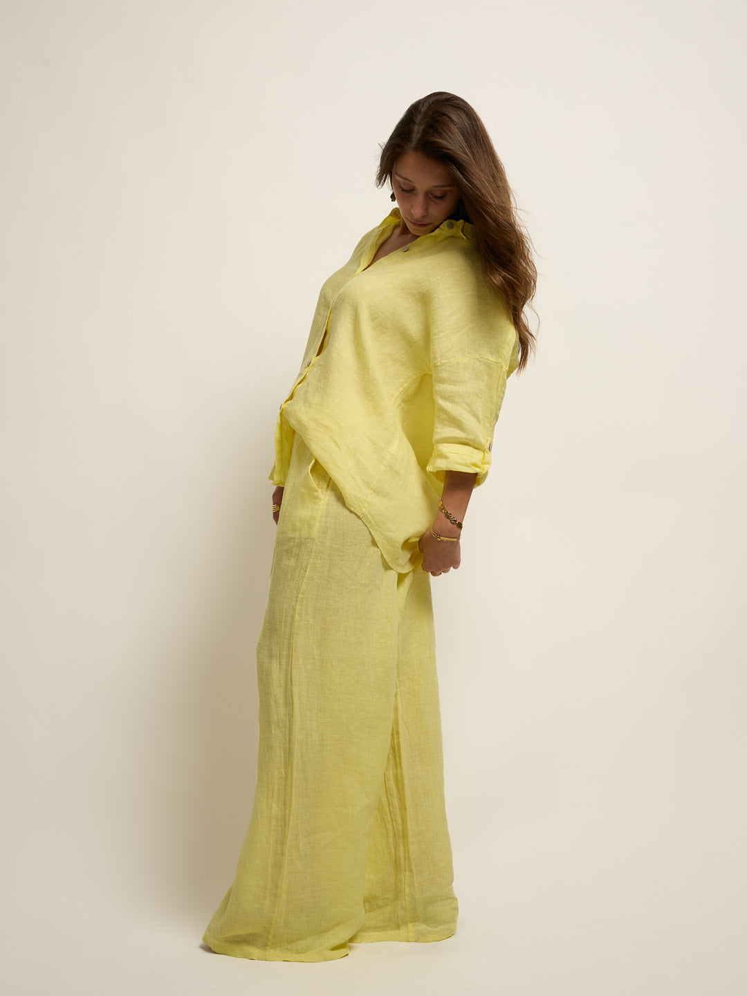 Ensemble chemise en lin jaune