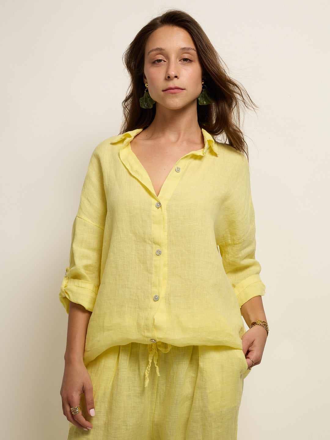 Conjunto Camisa Linho Amarelo