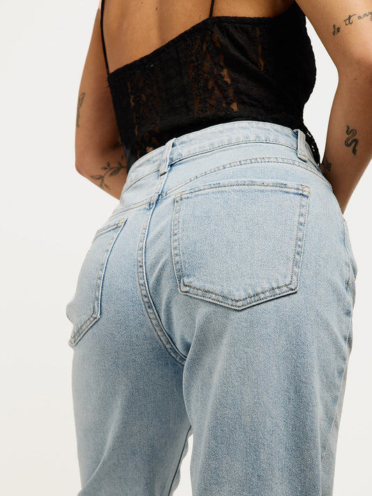 Jeans Mom Fit de mezclilla clara