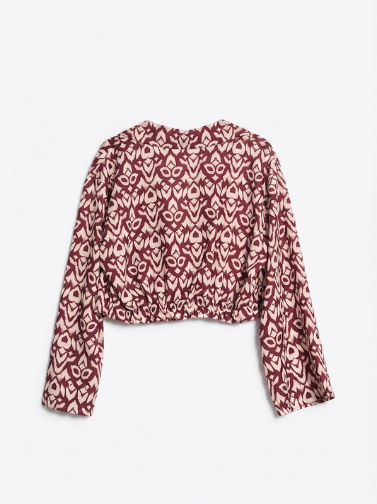 Blusa Cropped Padrão Bordeaux