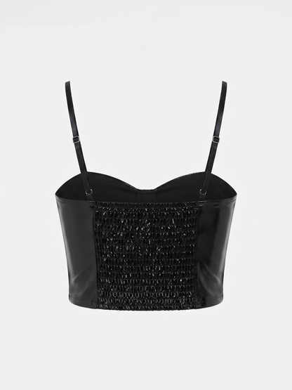 Top corsé de cuero negro