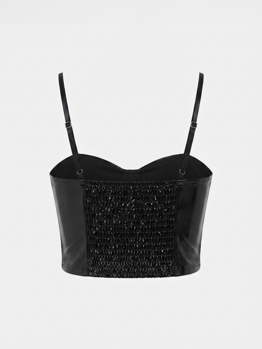 Top a corsetto in pelle nera