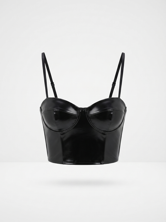 Top a corsetto in pelle nera