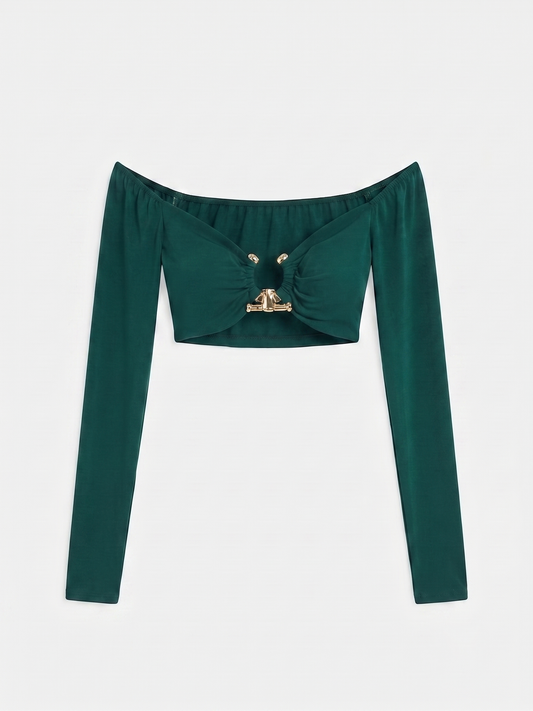 Top corto con ciondolo verde