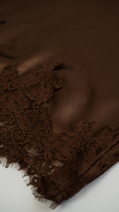 Long Brown Satin Skirt